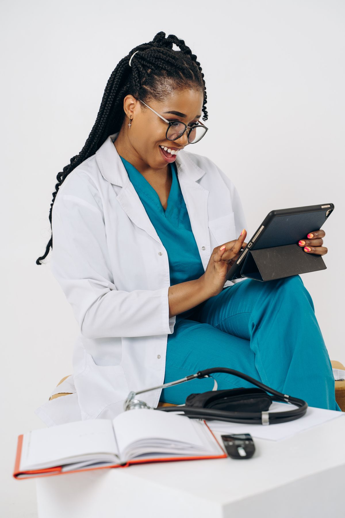 A doctor on a video consultation